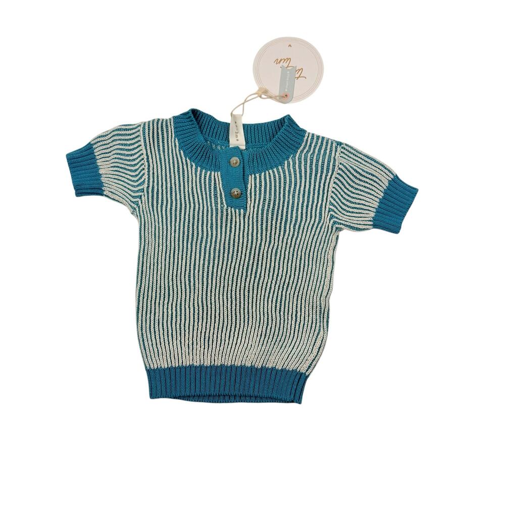 NWT Tun Tun Pima Cotton Atlantic Blue Stripe Jake Knit Top, 0/3m